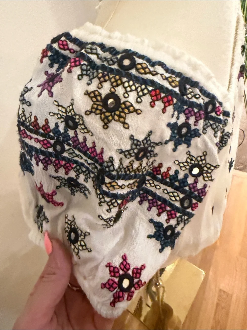 Boho Embroidered Peasant Top | Size Small | Cottagecore Festival